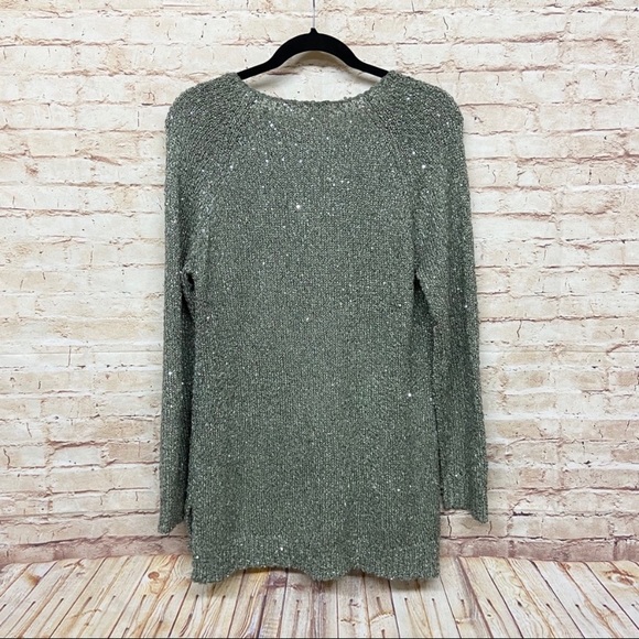 Chicos Womens Sequin Shine Claire Pullover Sweater Size 1 (M) Knit Fatigue Green - Picture 6 of 7